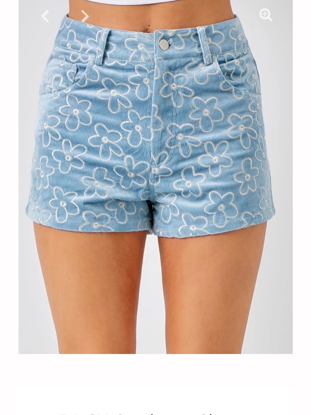 Light Blue Floral Embroidered Corduroy Women's Daisy Shorts